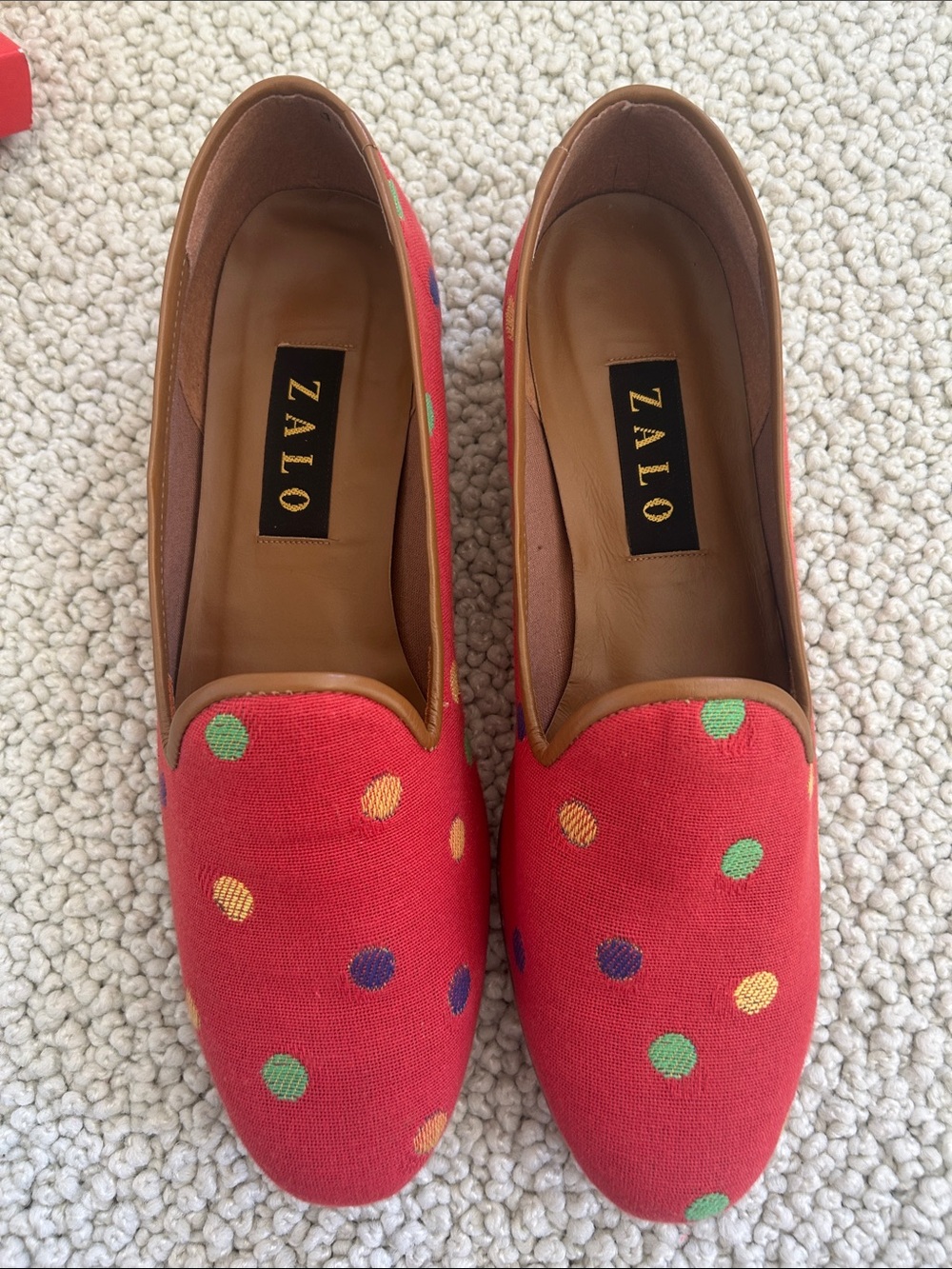 Zalo Red Loafers with Multicolored Dots - Size 11 M